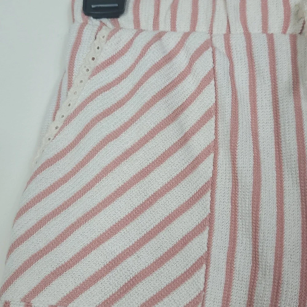 Zara Girls Knit Striped Shorts Pink Textured Eyelet Trim Sz 11-12 Summer Pockets